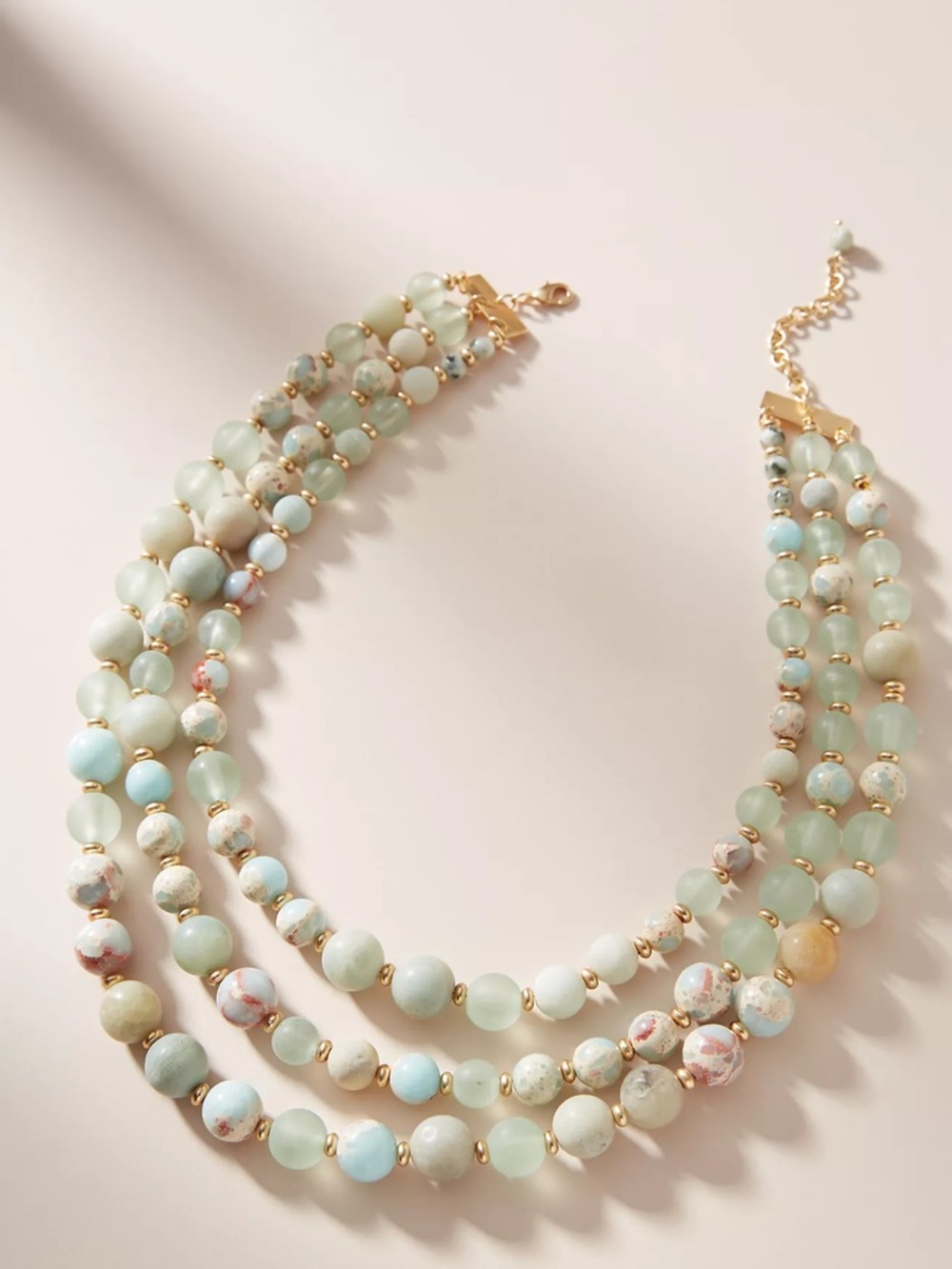 ANTHRO Multi-Strand Beaded Bib Statement Necklace in Mint